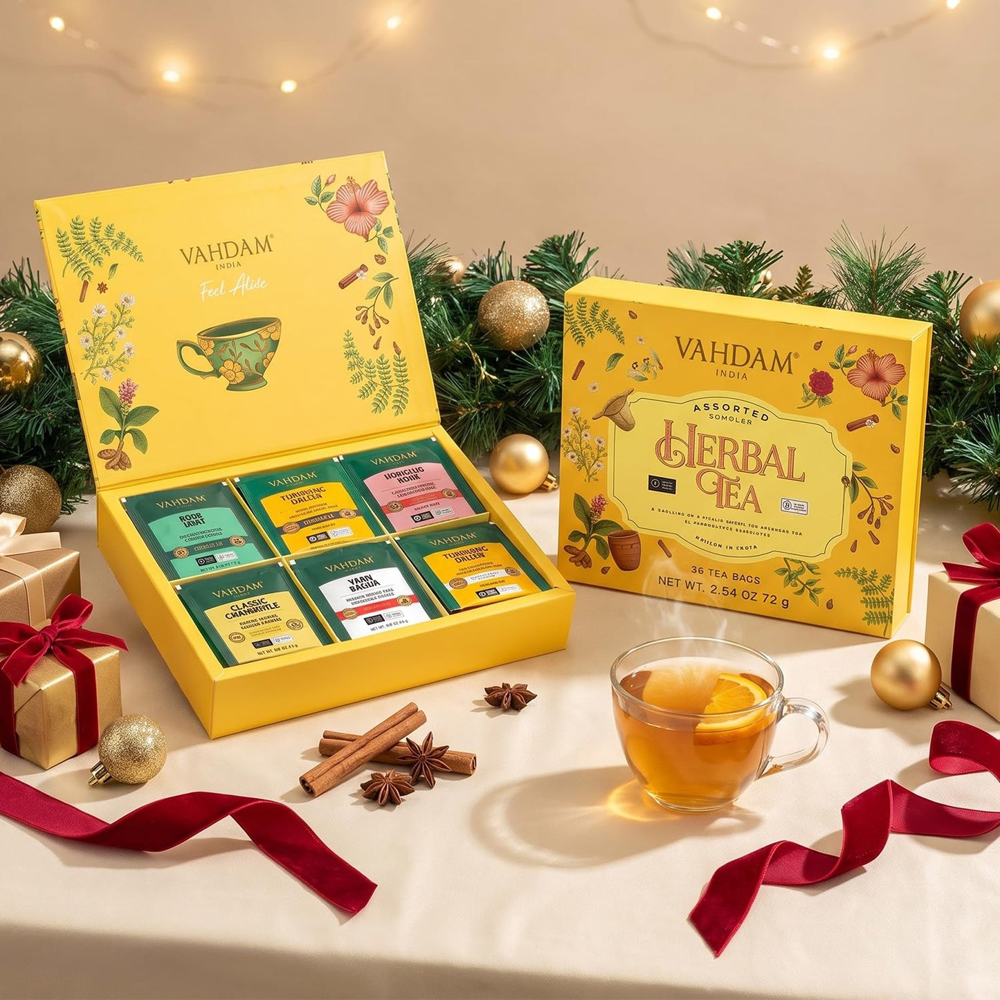 VAHDAM, Assorted Herbal Tea Sampler (18 Tea Bags, 9 Flavors) Caffeine-Free, Non-GMO | Double Infusion, Individually Enveloped Tea Bags | Herbal Tea Assortmen