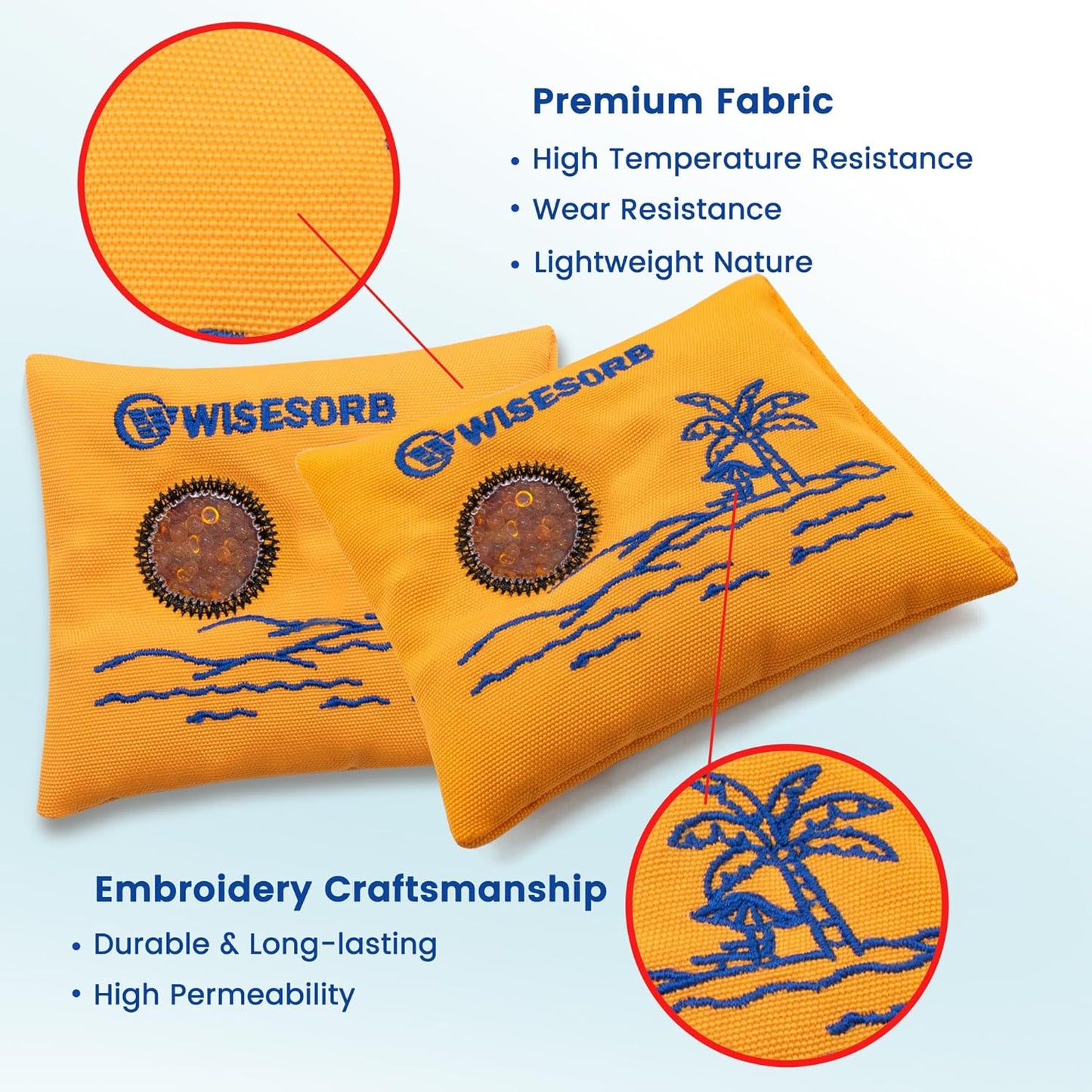 Wisesorb 500g 2pcs Rechargeable Car Dehumidifier Moisture Absorbers Bags, Reusable Desiccant Color Indicating Silica Gel Packets, Microwave Reactivated Visible Desiccant Packs for Car Closet Basement