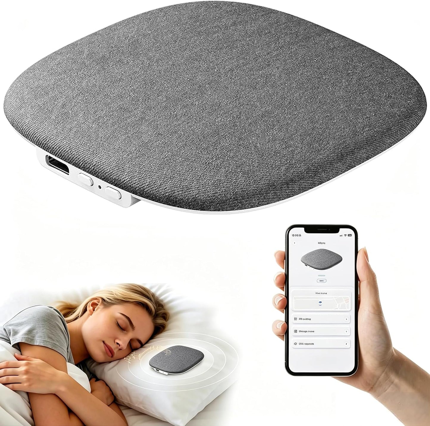 Under Pillow Sleep Speaker, Flat Bluetooth Pillow Speaker for Sleeping | Material: Plastic & woven fabric. Use: Bone conduction audio for bedtime relaxation, side sleepers, and masking noise.