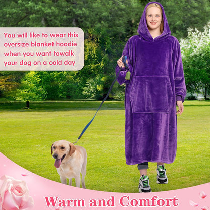 Wearable Blanket Sweatshirt Gifts for Women and Men, Warm and Cozy Giant Blanket Hoodie, Thick Flannel Blanket with Sleeves and Giant Pocket - Dark Gray