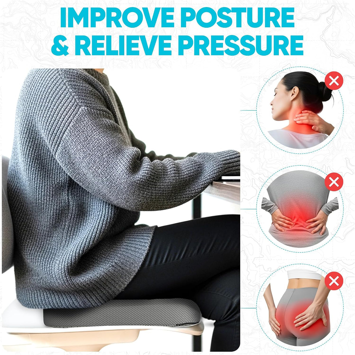 FORTEM Seat Cushion, Office Chair Cushion for Tailbone Sciatica Pain Relief