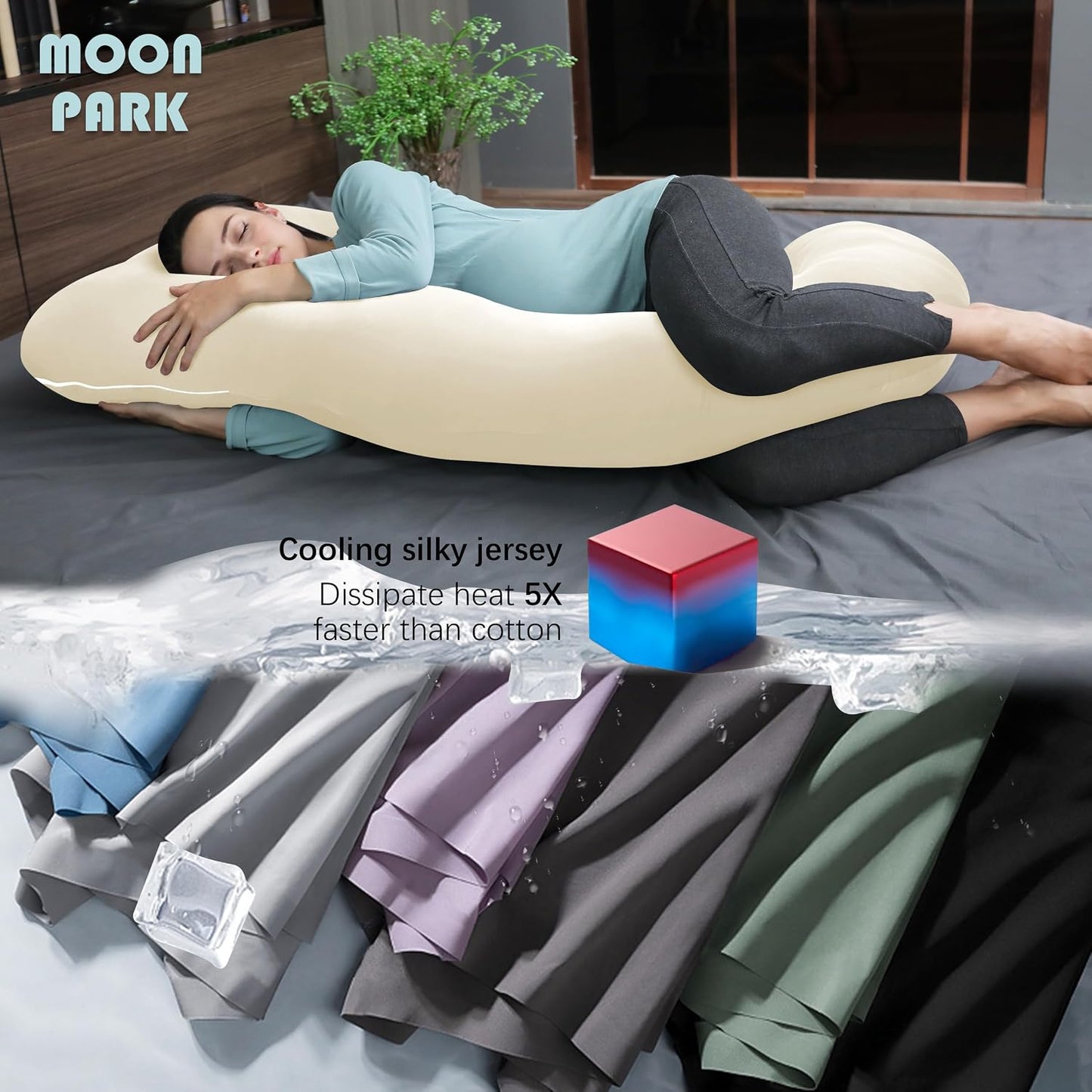 MOON PARK Pregnancy Pillows for Sleeping - 57 Inch U Shaped Full Body Maternity Pillow with Removable Cover - Support for Back, Legs, Belly, Hips - Pregnancy Pillow for Women - Grey
