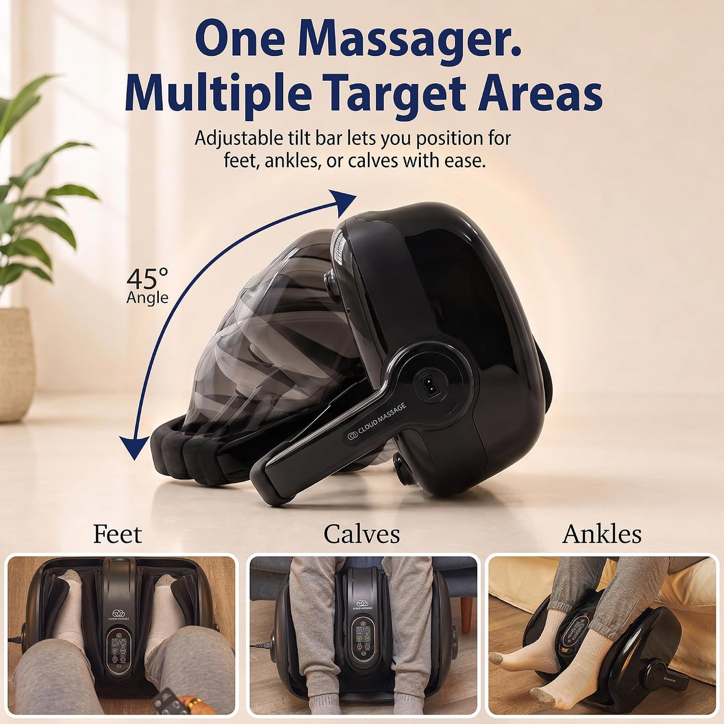 Shiatsu Foot Massager with Heat, Standard Size, White | Deep Kneading & Compression, Adjustable Intensity, Multi-Mode Leg and Foot Massager with Remote Control, Anti-Slip Base