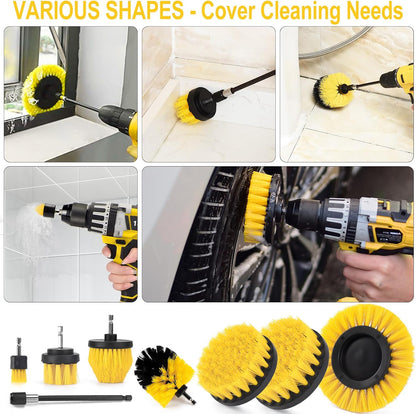 18 Pack Drill Brush Attachment Set, Power Cleaning Scrub Brushes for Drill, Extend Long Attachment, All Purpose for Car Detailing, Bathroom, Carpet, Tile Grout, Sinks, Corners