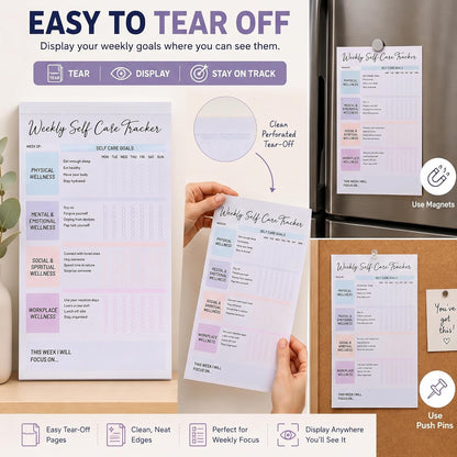 4 Pack Self Care Weekly Tracker Notepads (2 Blank + 2 Guided), 6 ''x 9''