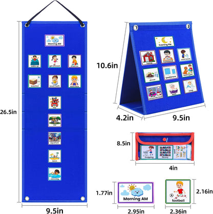 Visual Schedule for Kids with Autism Chore Chart for Toddler Planning Board Daily Routine Chart Autism Learning Materials Classroom, Home Use with 124 Cards (Blue)