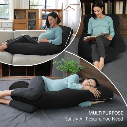 MOON PARK Pregnancy Pillows for Sleeping - 57 Inch U Shaped Full Body Maternity Pillow with Removable Cover - Support for Back, Legs, Belly, Hips - Pregnancy Pillow for Women - Grey