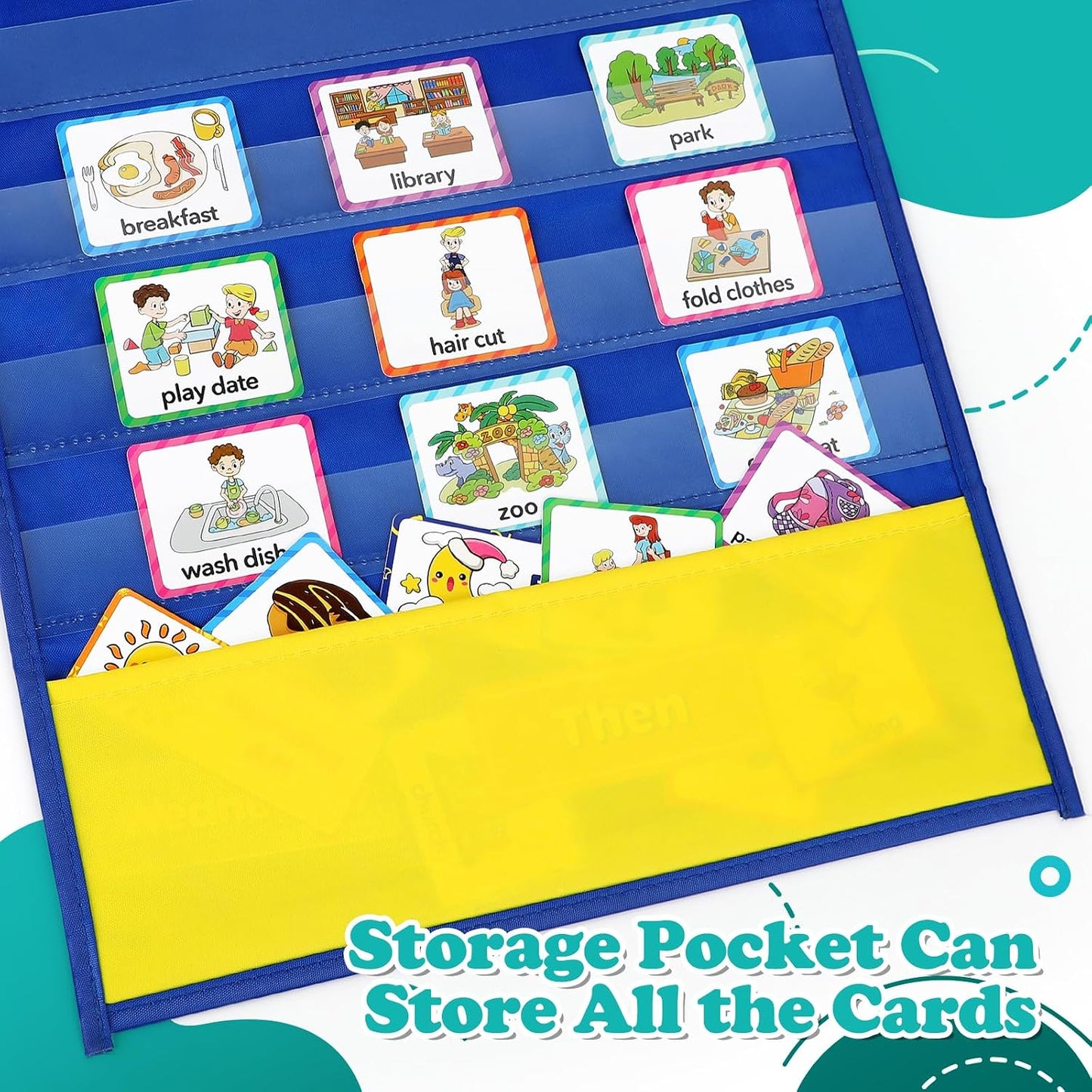 Torlam Visual Schedule for Kid Chore Chart Pocket Charts, Toddler Morning Bedtime Routine Chart Responsibility Daily Schedule Board, Autism Learning Materials PECS ASD ADHD Tools for Home, 105 Cards