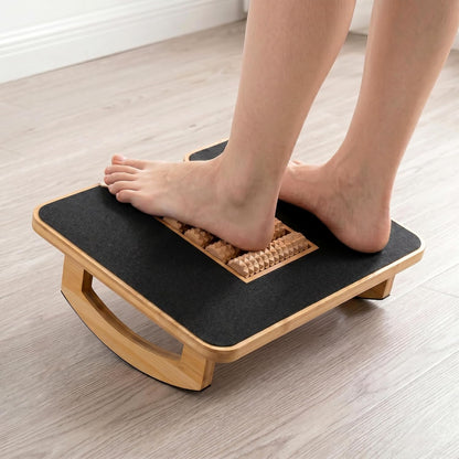 Bamboo Under Desk Foot Rest Foot Stool Rocking Footrest (Nature Semicircle) | Ergonomic Wooden Foot Stool with Non-Slip Surface