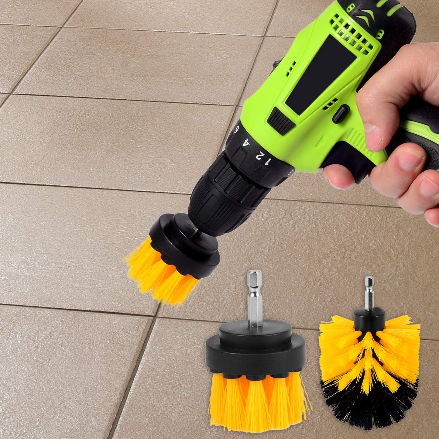 5 Inch Drill Powered Brush Tile Scrubber Scouring Pads | 2 Different Stiffness, 5" Pad Holder with 6 Scrubbing Pads, Cleans Large Flat Areas Perfectly (Drill NOT Included)
