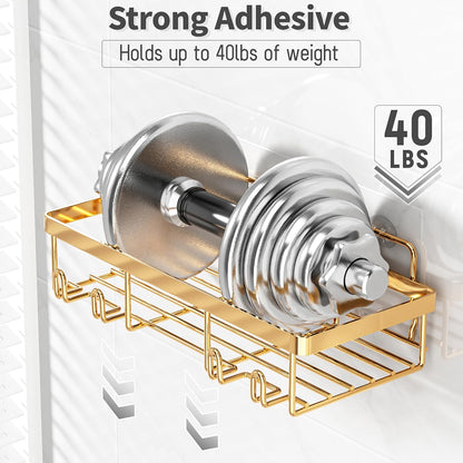 Liuoud 5 Pack Shower Caddy for Inside Shower, Gold Bathroom Storage Decor | Large Rustproof Stainless Steel Organizer with Strong Adhesive, No Drilling Wall Mounted Shelves, Bathroom Accessory Set