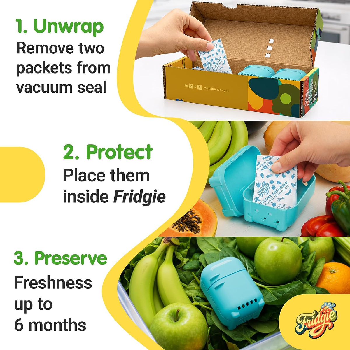 Fridgie Produce Saver, Ethylene Gas Absorber, Fridge Lettuce Keeper - Blue