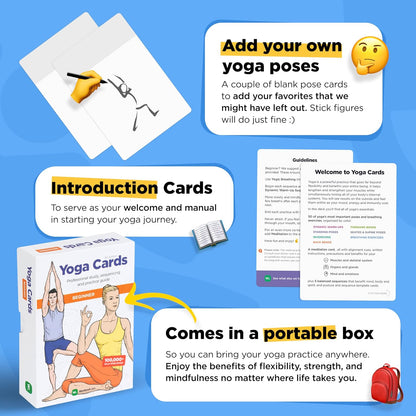 WorkoutLabs Yoga Cards – Beginner: Visual Study, Class Sequencing & Practice Guide with Essential Poses, Breathing Exercises & Meditation · Plastic Flash Cards Deck with Sanskrit