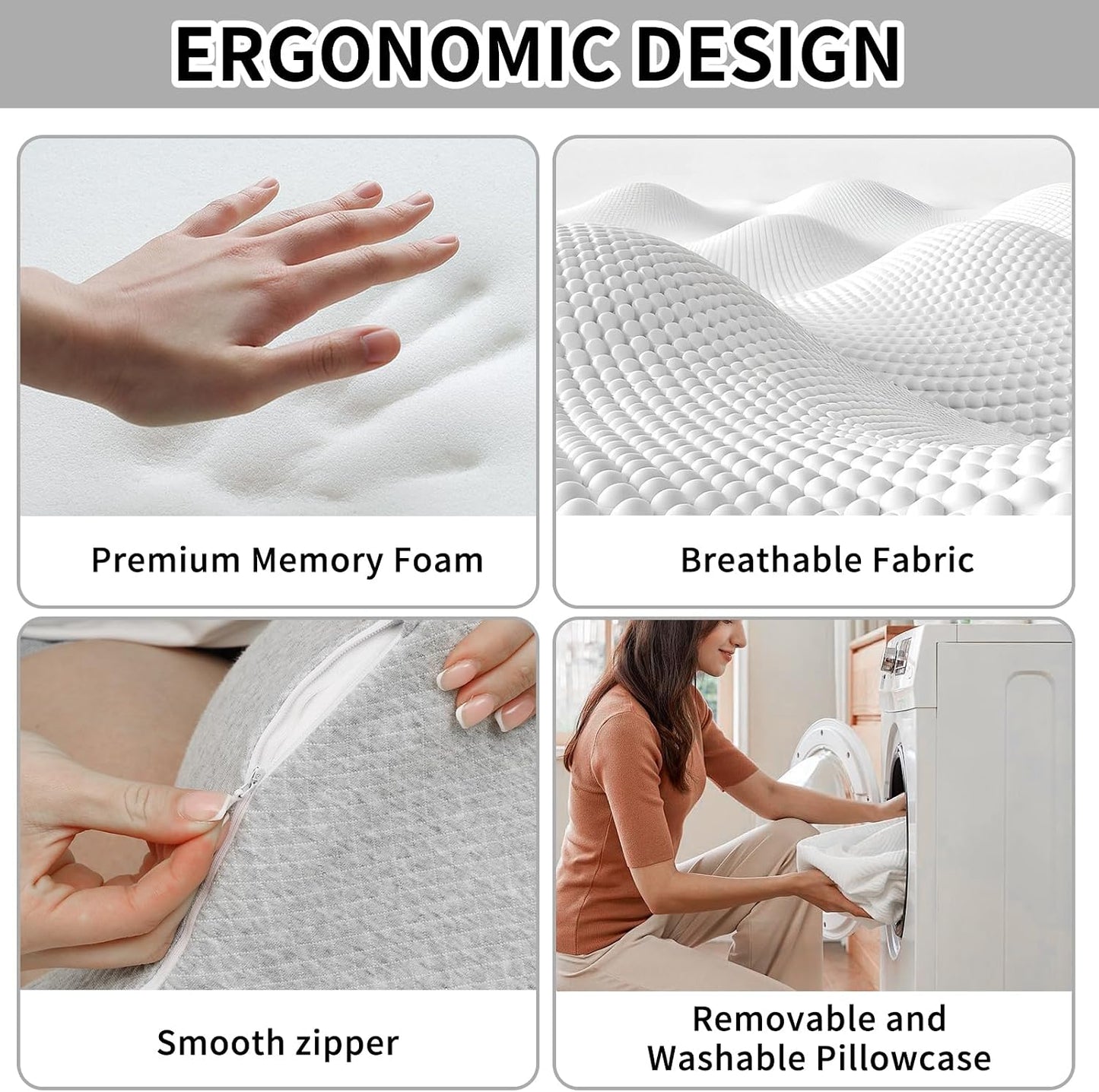 Pregnancy Knee Pillow for Side Sleepers with Strap, Memory Foam Leg Pillow for Sciatica Pain Relief, Hip & Back Support, Alignment Cushion for Pregnant Women, Post Surgery Leg Elevation (Gray)