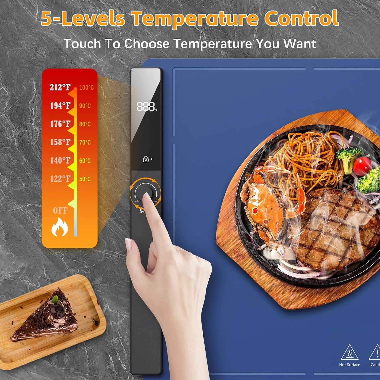 Electric Food Warming Mat 24"x16", Warming Tray with 6 Level Adjustable Temperature, Heating Fastly in 10s, Timed Function & Kids Lock, Portable Roll-Up Mat for Family Gatherings, Buffets and Parties