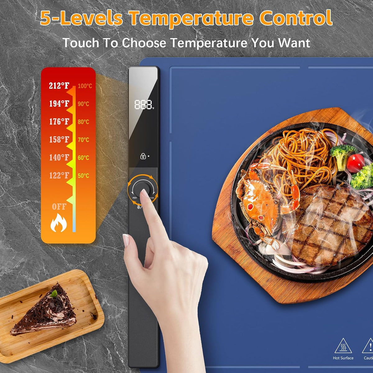 Electric Food Warming Mat 24"x16", Warming Tray with 6 Level Adjustable Temperature, Heating Fastly in 10s, Timed Function & Kids Lock, Portable Roll-Up Mat for Family Gatherings, Buffets and Parties