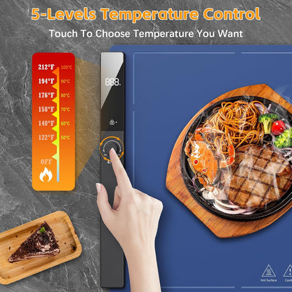 Electric Food Warming Mat 24"x16", Warming Tray with 6 Level Adjustable Temperature, Heating Fastly in 10s, Timed Function & Kids Lock, Portable Roll-Up Mat for Family Gatherings, Buffets and Parties