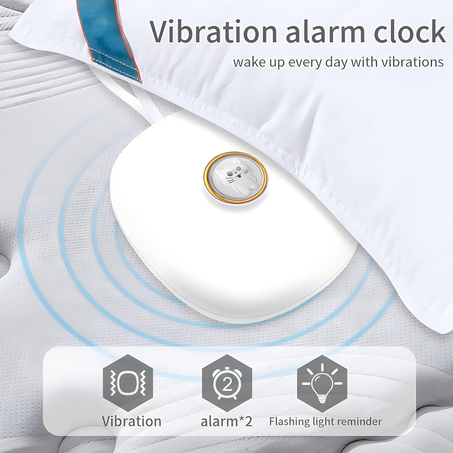 Digital Vibration Alarm Clock, Portable Bed Shaker with Snooze Adjustable Vibration for Heavy Sleepers Hearing Impaired, Under Pillow LED Display Flash Light Portable Rope(Blue)