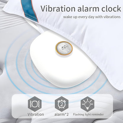 Digital Vibration Alarm Clock, Portable Bed Shaker with Snooze Adjustable Vibration for Heavy Sleepers Hearing Impaired, Under Pillow LED Display Flash Light Portable Rope(Blue)