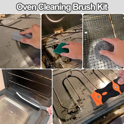 Heavy Duty Oven Cleaning Tools Kit,Oven Cleaner Brush Accessories | 1pcs Crevice Cleaning Brush,1pcs Razor Blade Scraper,1pcs Pumice Stone,1pcs Steel Wool Scrubber,2pcs Scrub Sponges