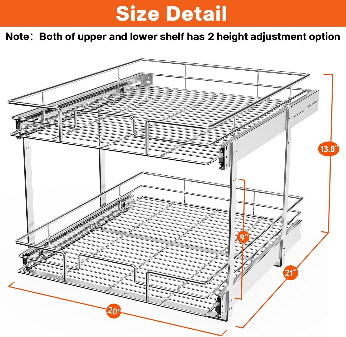 ROOMTEC Pull Out Cabinet Organizer, Pull Out Shelves 5½" W x 21½" D, Heavy Duty Cabinet Drawers Slide Out Kitchen Organizers Storage Shelf