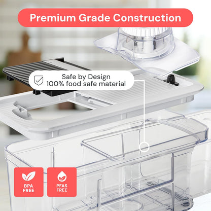 Fullstar Pro XL Vegetable Chopper & Mandoline Slicer w Pull-Out Catch Tray | 6 in 1 Veggie, Onion & Fruit Slicer, Dicer & Grater with Sharp Stainless Steel Blades - XL Food Prep Set (Black)
