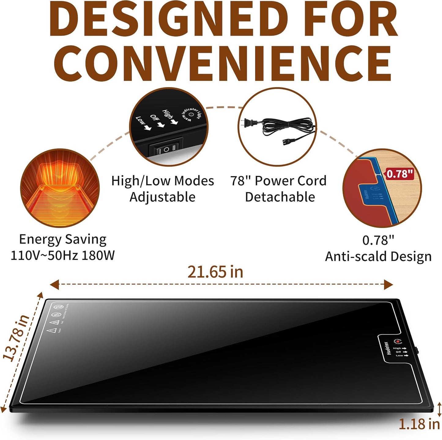Warming Mat for Food,Extra Long 40"x12",Tempered Glass Warming Tray, Black | Keep Food Warm,Electric Food Warmers for Parties Buffet & Daily Use,Build-in Thermostat,Temperature Control,Full Surface Warm