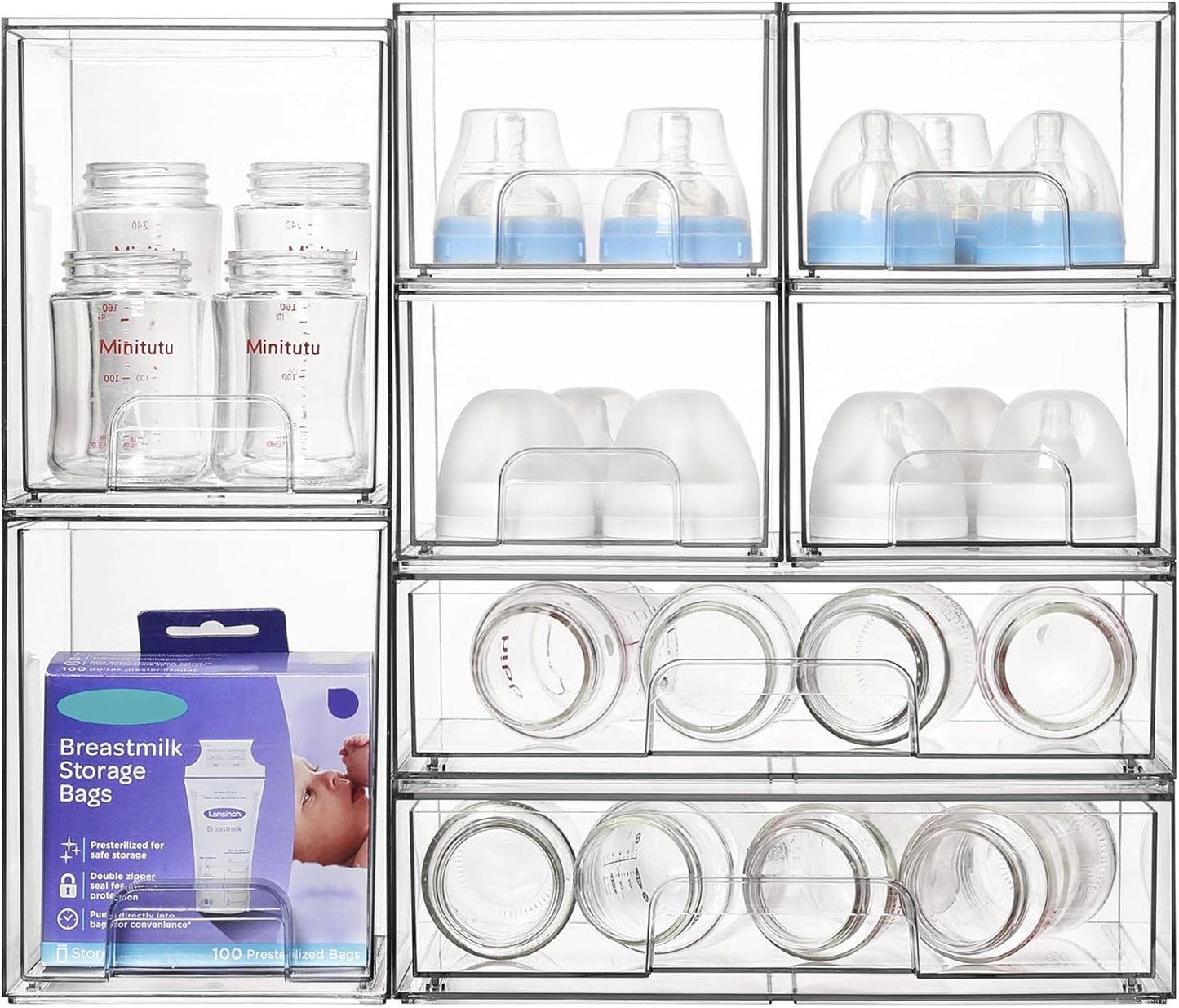 Vtopmart Clear Stackable Storage Drawers Set of 6, Plastic Organizer Bins | Multi-purpose Boxes for Bathroom Accessories Storage, Ideal for Cabinet, Shelf, Pantry, Laundry Room Organization