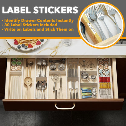 SpaceAid Bamboo Drawer Dividers with Inserts and Labels, Kitchen Adjustable Drawer Organizers, Expandable Organization for Home, Office, Dressers, 4 Dividers with 9 Inserts (17"-22" Natural)