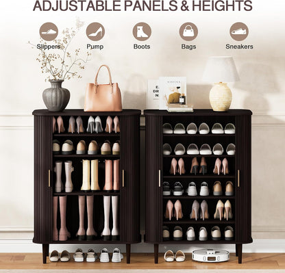 DHH Shoe Storage Cabinet with Sliding Door, 6-Tier Shoe Cabinet with Adjustable Shelves, Modern Freestanding Shoe Storage Organizer for Entryway, Hallway, Living Room (Walnut, 47 ")