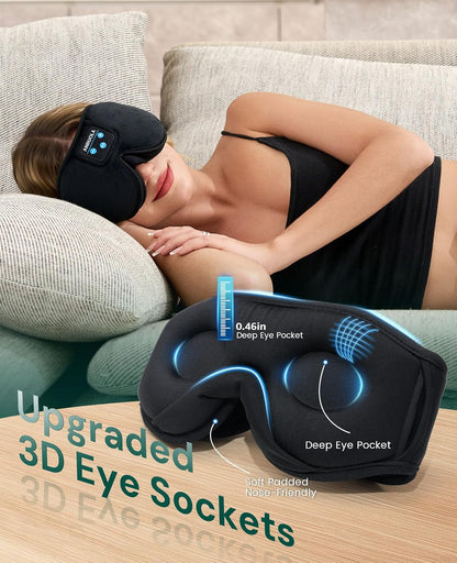 3D Sleep Mask with Bluetooth Headphones, Wireless Sleep Headphones for Side Sleepers, Noise Cancelling Eye Mask for Nap, Soft Sleeping Mask for Women Men, Blackout Sleep Mask with Built-in Speakers