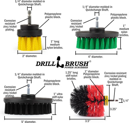 Drillbrush Multipurpose Cleaning Brush Set - Grout, Tile, Shower, Brick | Drill Brush Attachments for Cleaning Car Seats, Stone, Fiberglass, Griddles, and More - Truck/Car Detailing Drill Attachment