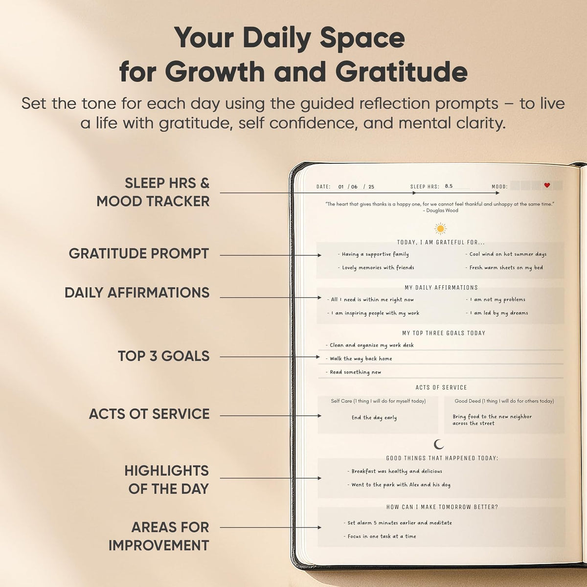 Gratitude & Self-Care Journal - Guided Mindfulness & Mental Health Journal All-in-One with Prompts for Self Discovery - Daily Journal for Men & Women (A5, Black) - PRODUCTIVITY STORE
