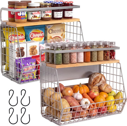 Ofiray-home Magnetic Shelf for Fridge with Wood Lid, Fruit Potato and Onion Storage Bins, Pantry Organizers & Storage, Large Container Magnetic Spice Rack for Refrigerator, Kitchen Counter, Cabinet