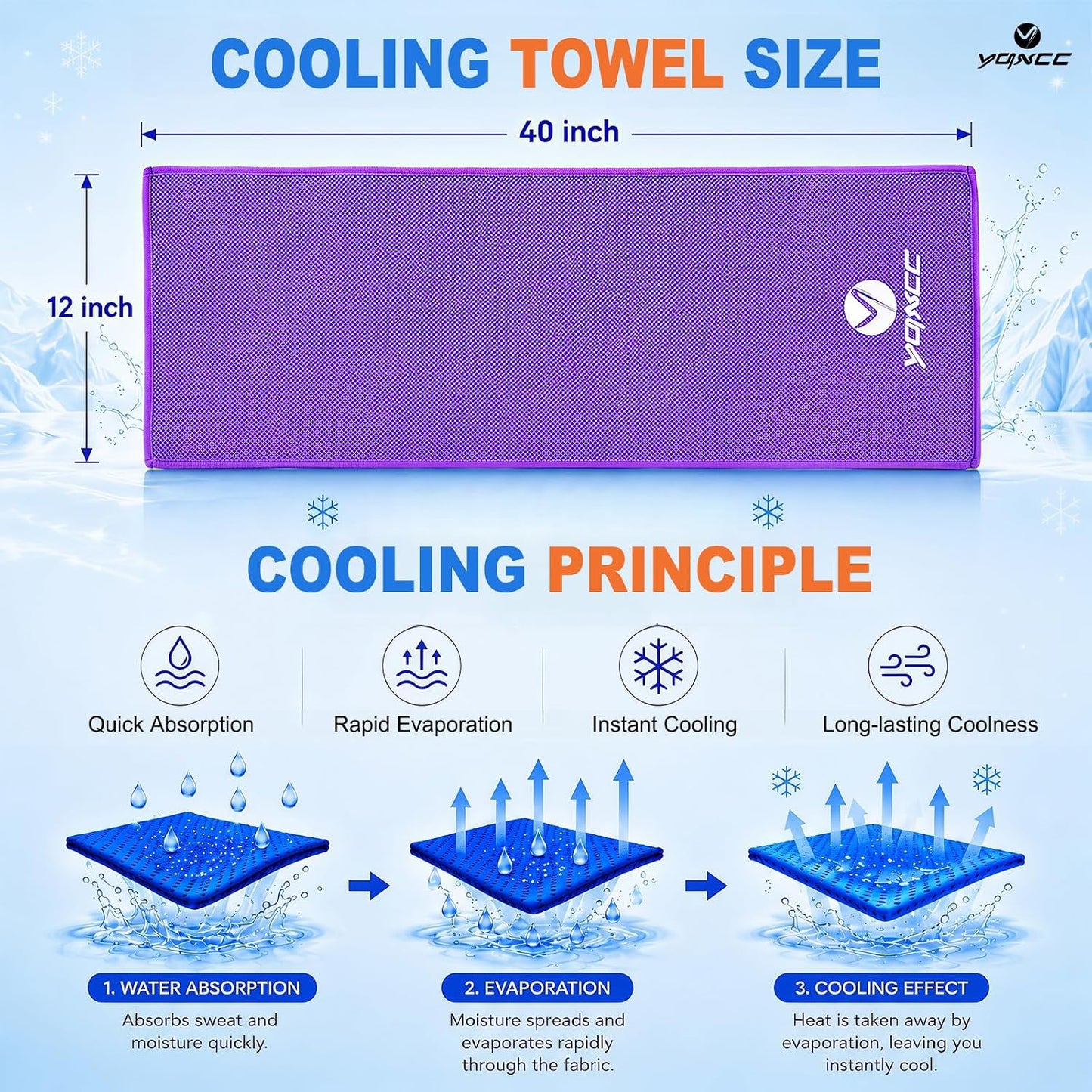 YQXCC 4 Pack Cooling Towels 40"x12", Cold Cool for Neck & Face | Cooling Neck Wraps, Soft Breathable Microfiber Chilly Towels, Ideal for Gym, Yoga, Golf, Running, Camping & Hot Weather