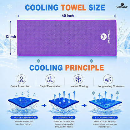 YQXCC 4 Pack Cooling Towels 40"x12", Cold Cool for Neck & Face | Cooling Neck Wraps, Soft Breathable Microfiber Chilly Towels, Ideal for Gym, Yoga, Golf, Running, Camping & Hot Weather