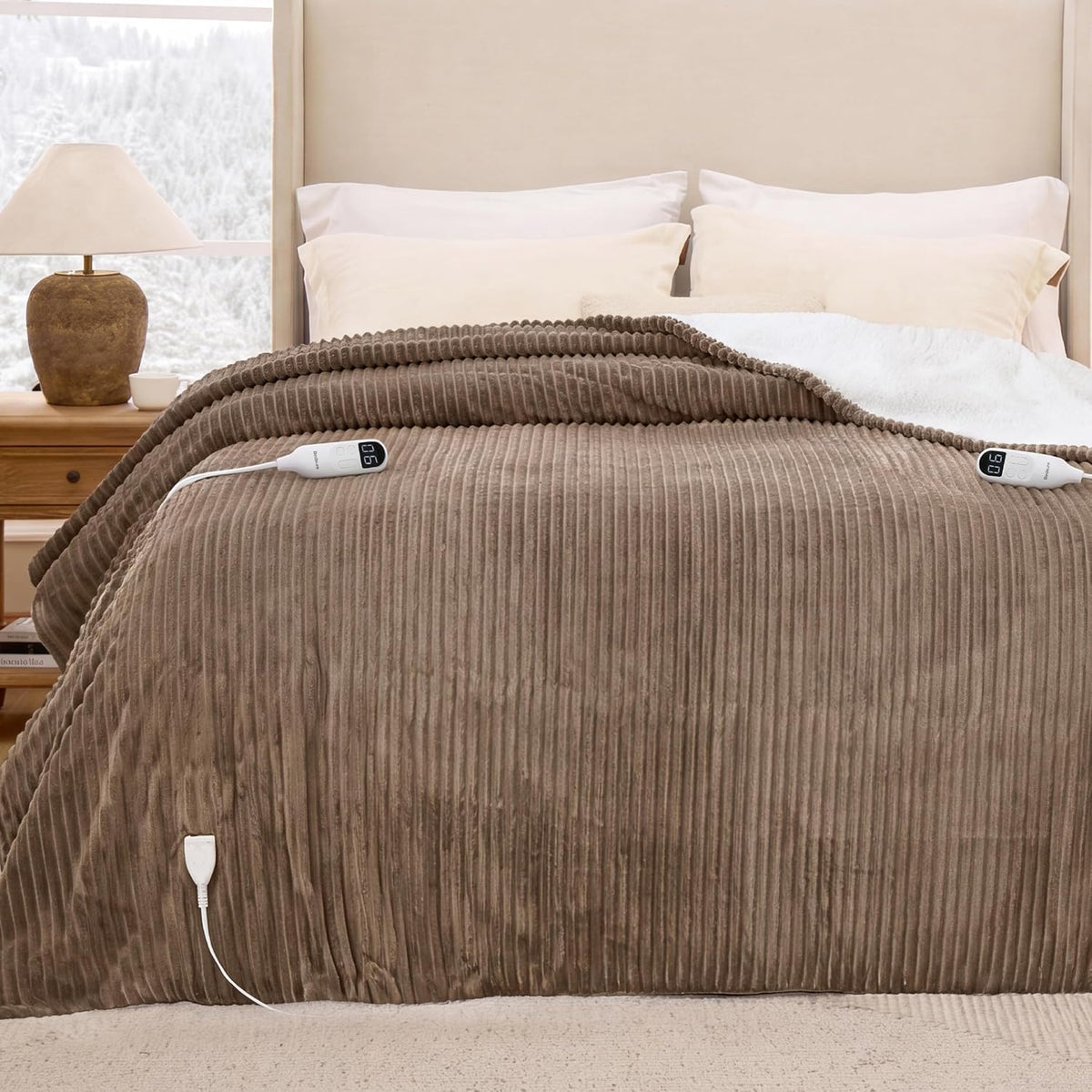 Bedsure GentleSoft Heated Blanket Throw - Soft Ribbed Flannel Electric Blanket, Gifts for Grandma (50x60 inches, Grey)