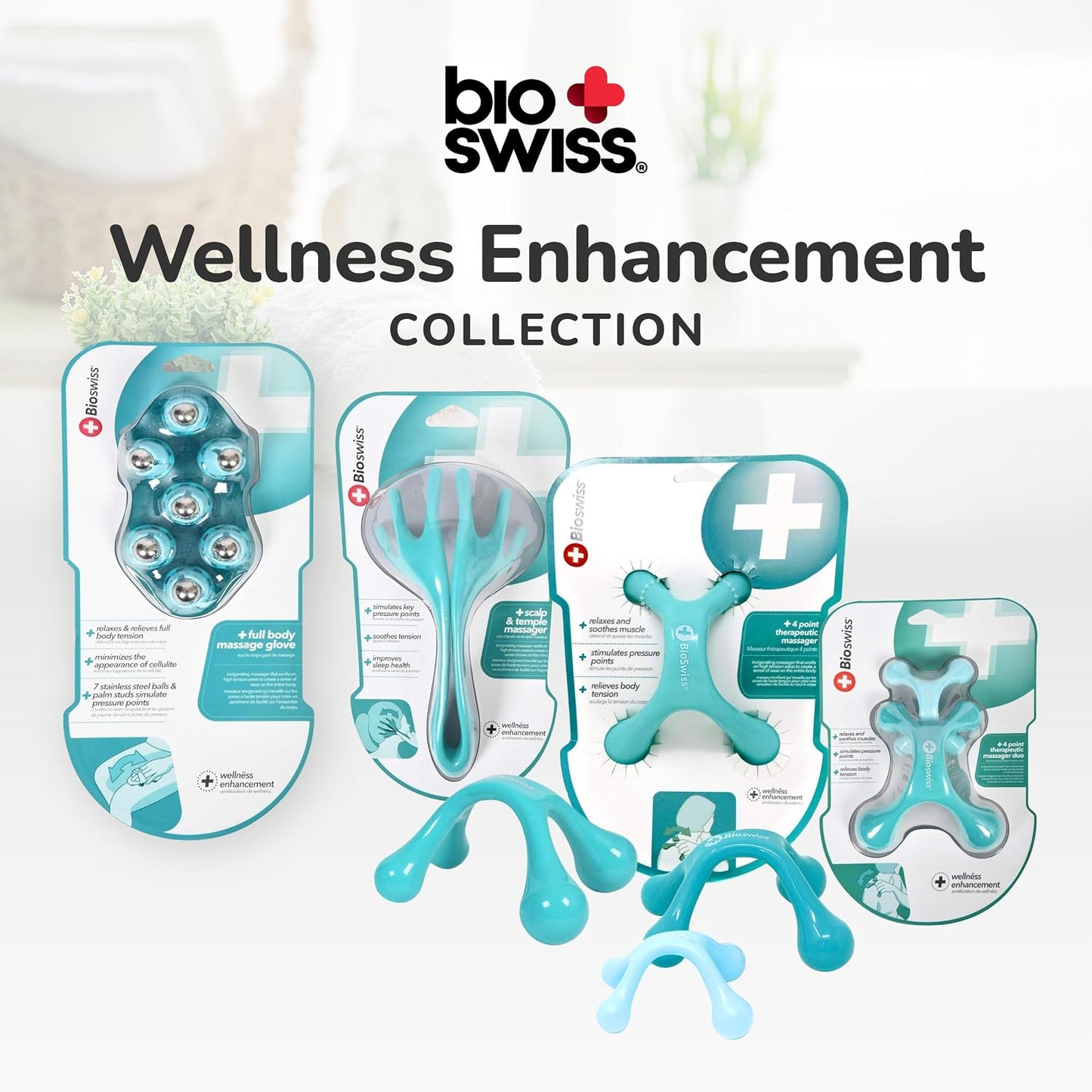 BioSwiss 2-Pack Handheld Full Body Massager, 4-Leg Pressure Point Tool for Back, Neck, and Shoulder, Includes 1 Large and 1 Small