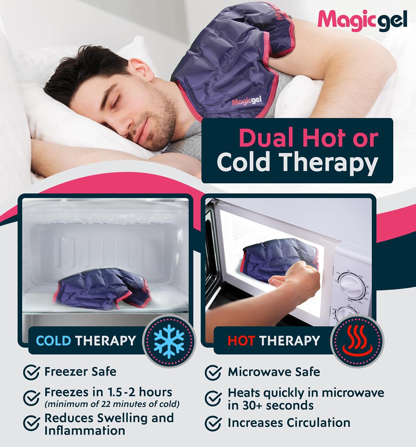 Magic Gel Ice Pack | Reusable, Flexible & Long Lasting for Rotator Cuff Injuries, Bursitis and Swelling | Hot or Cold Therapy Compression Wrap for Left or Right Shoulder