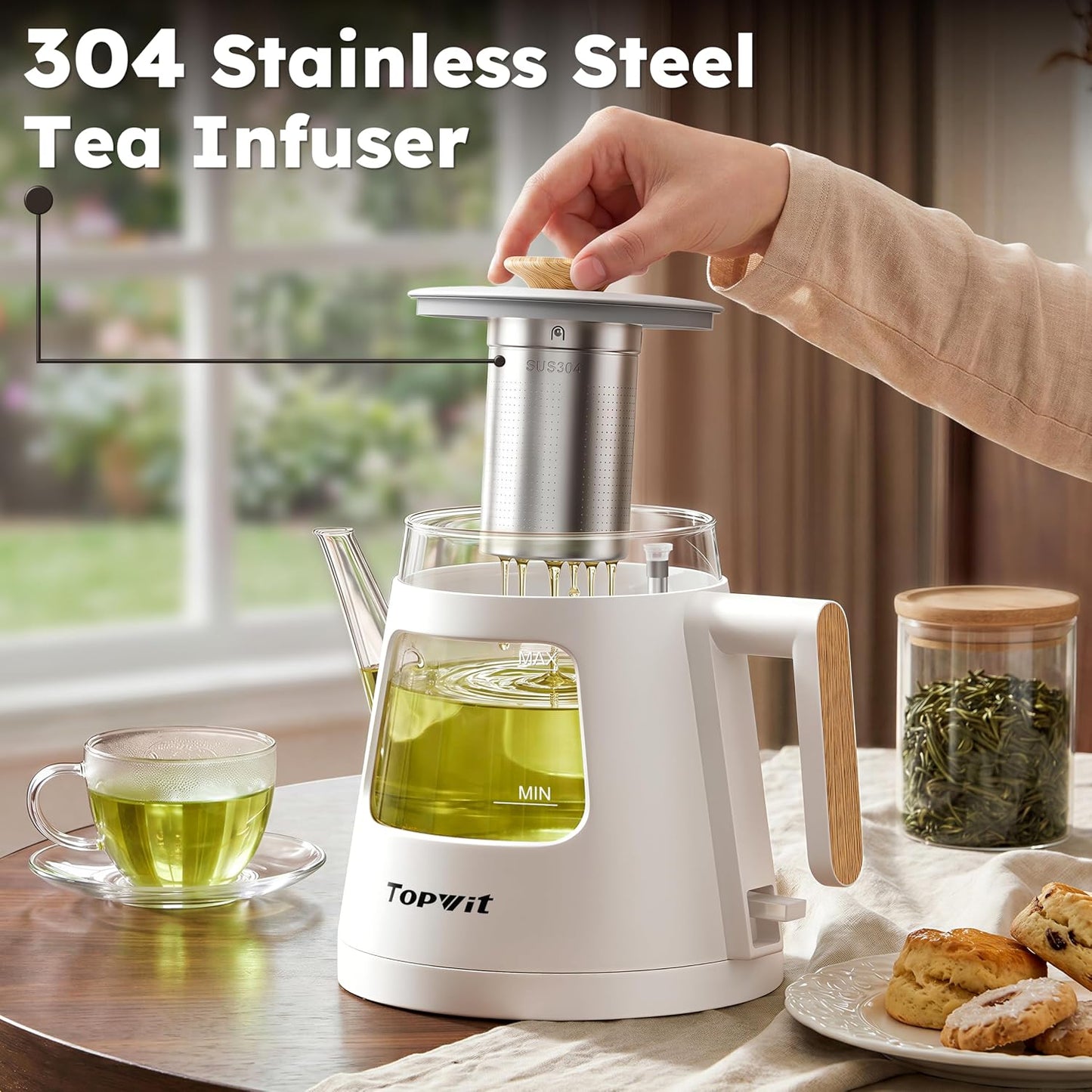 TOPWIT 2.0L Glass Electric Kettle, Hot Water Boiler, BPA-Free | Stainless Steel Bottom & Lid, Fast Boil, Auto Shut-Off & Boil-Dry Protection, No Plastic Odor | for Tea, Coffee, Home, Office