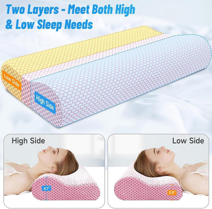 Neck Pillow for Sleeping, Ergonomic Cervical Bed Pillow, Blue Standard Size | Memory Foam Bed Pillow for Side Back Stomach Sleepers, Contour Fit Neck Pillow for Sleeping and Neck Pain Relief