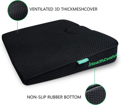 Wedge Seat Cushion Orthopedic Coccyx Tailbone Pain Relief Cushion, Memory Foam Ergonomic Wedge Pillow for Office Chair, Driving, Wheelchair, Gaming Non-Slip Bottom with Portable Handle