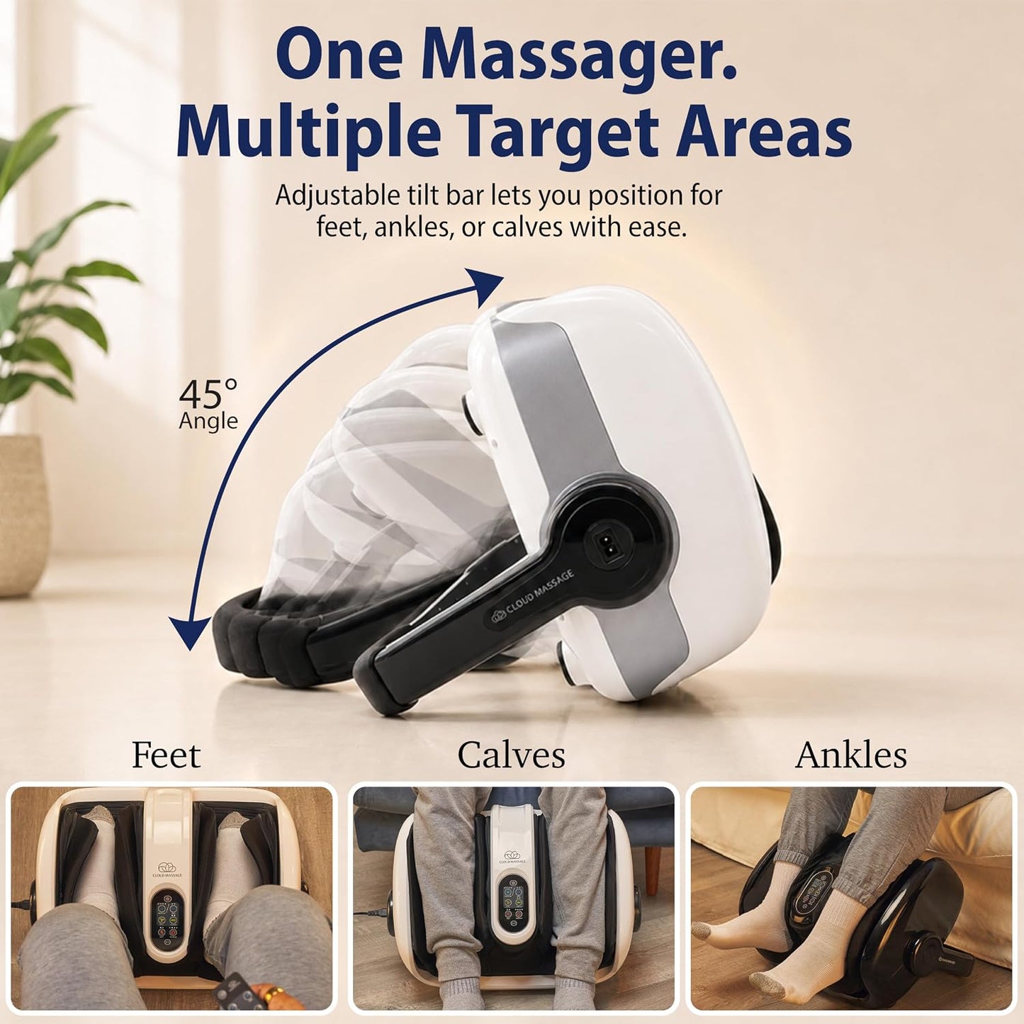 Shiatsu Foot Massager with Heat, Standard Size, White | Deep Kneading & Compression, Adjustable Intensity, Multi-Mode Leg and Foot Massager with Remote Control, Anti-Slip Base
