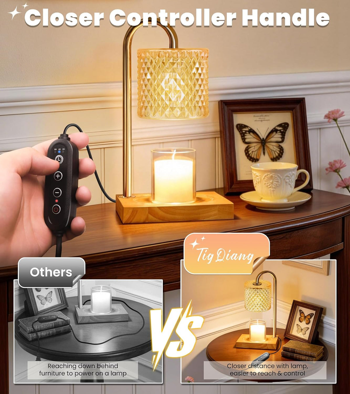 TigQiang Candle Warmer Lamp with Timer, Birthday Gifts for Women, Amber