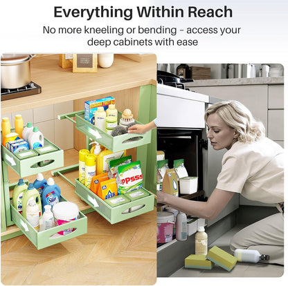 Under Sink Organizer, 2 Tier Pull out Cabinet Organizer Baskets with Mesh Sliding Drawers, Slide out Storage Shelf for Home, Kitchen, Bathroom, Pantry, Office Cabinet, Countertop(1 Pack)