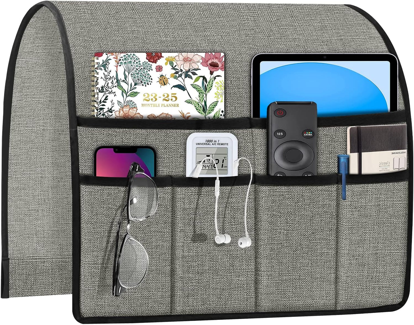 Joywell Remote Caddy Couch Remote Control Holder for Recliner Sofa Armrest Organizer Non Slip Arm Chair Caddie with 6 Pocket Storage for Magazine, Tablet, Phone, iPad, Black