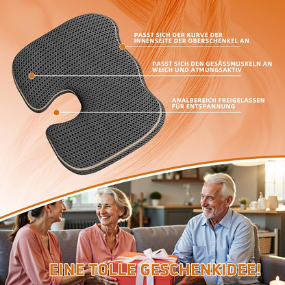 Gooo&Ma Air Fiber Seat Cushion, U-Shape Tailbone Comfort, Black | Thin design for office/car, breathable air fiber cooling, ergonomic, washable, non-slip, portable, 17.7"x13.8"x1.6"