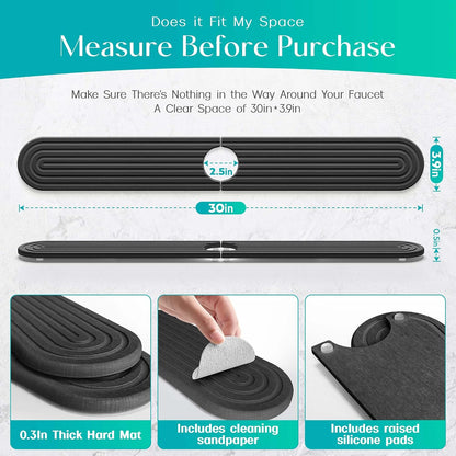 Stone Faucet Mat for Kitchen Sink – Diatomite Fast-Drying Stone Tray, Faucet Mat Sink Splash Guard, Decorative Sink Protector for Kitchen Bathroom Counter (Light Grey, 20''x3.9'')