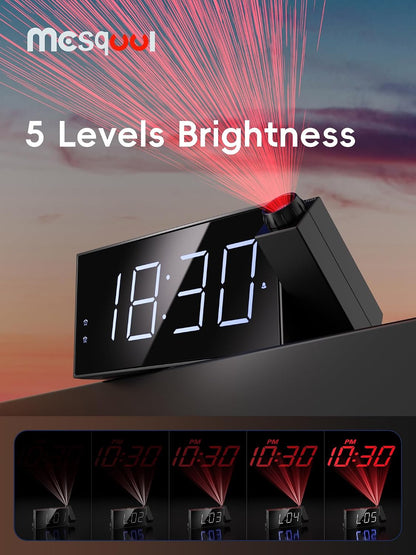 Mesqool Projection Alarm Clock with Bed Shaker, Dual Alarms