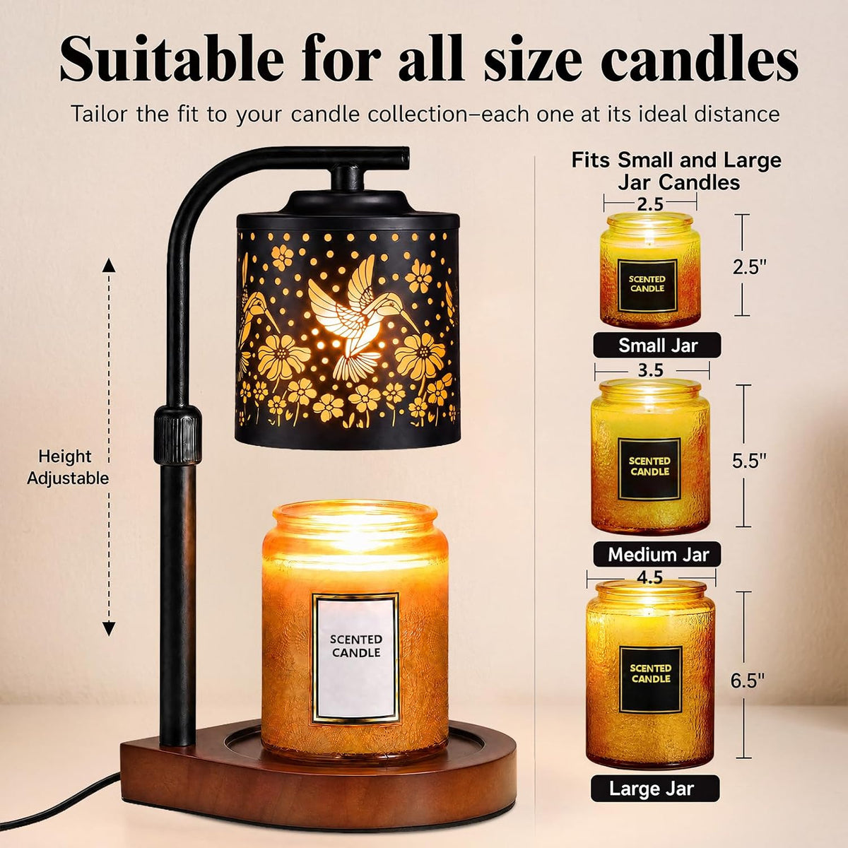 Candle Warmer Lamp with Timer & Dimmer- Electric Wax Melt Warmer with Adjustable Height for Scented Candles, Home Décor Fragrance and House Warming Birthday Gifts for Women Mom